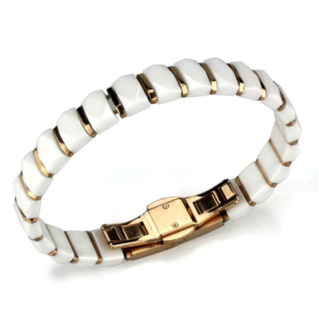 JCE993 IP Rose Gold(Ion Plating) Stainless Steel Bracelet with Ceramic  in White