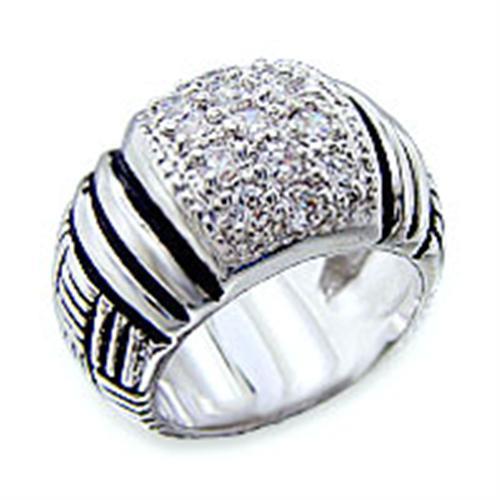 JCE2063 Rhodium Brass Ring with AAA Grade CZ in Clear