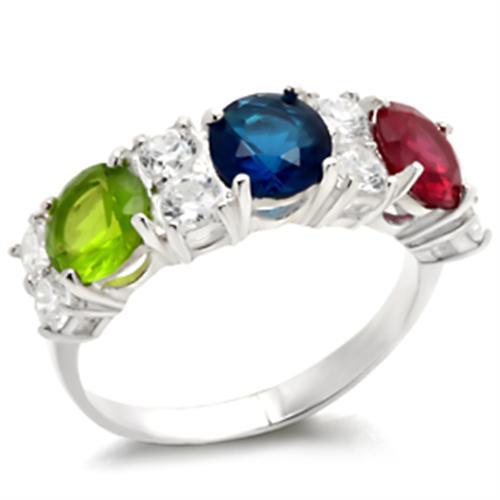 JCE604 High-Polished 925 Sterling Silver Ring with AAA Grade CZ in Multi Color