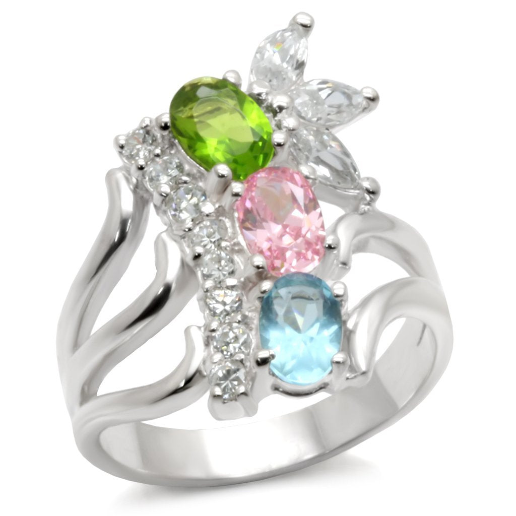 JCE608 High-Polished 925 Sterling Silver Ring with AAA Grade CZ in Multi Color