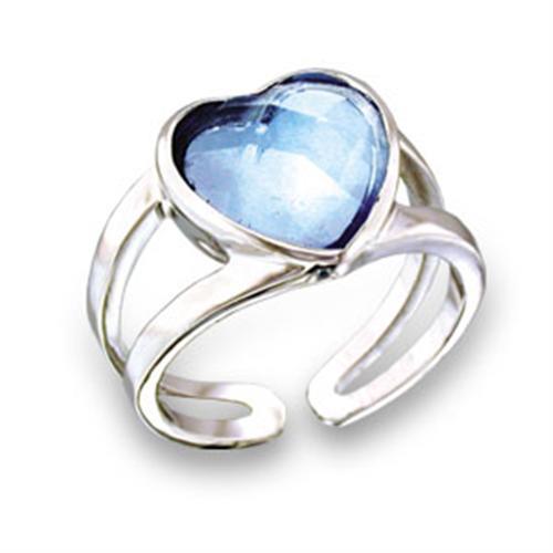 JCE1813 Rhodium Brass Ring with Top Grade Crystal in Sea Blue