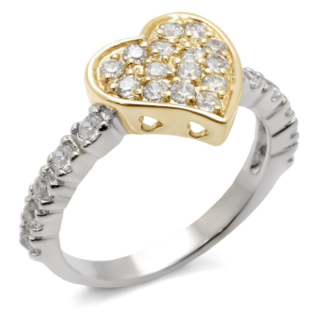 JCE3201 Reverse Two-Tone 925 Sterling Silver Ring with AAA Grade CZ in Clear