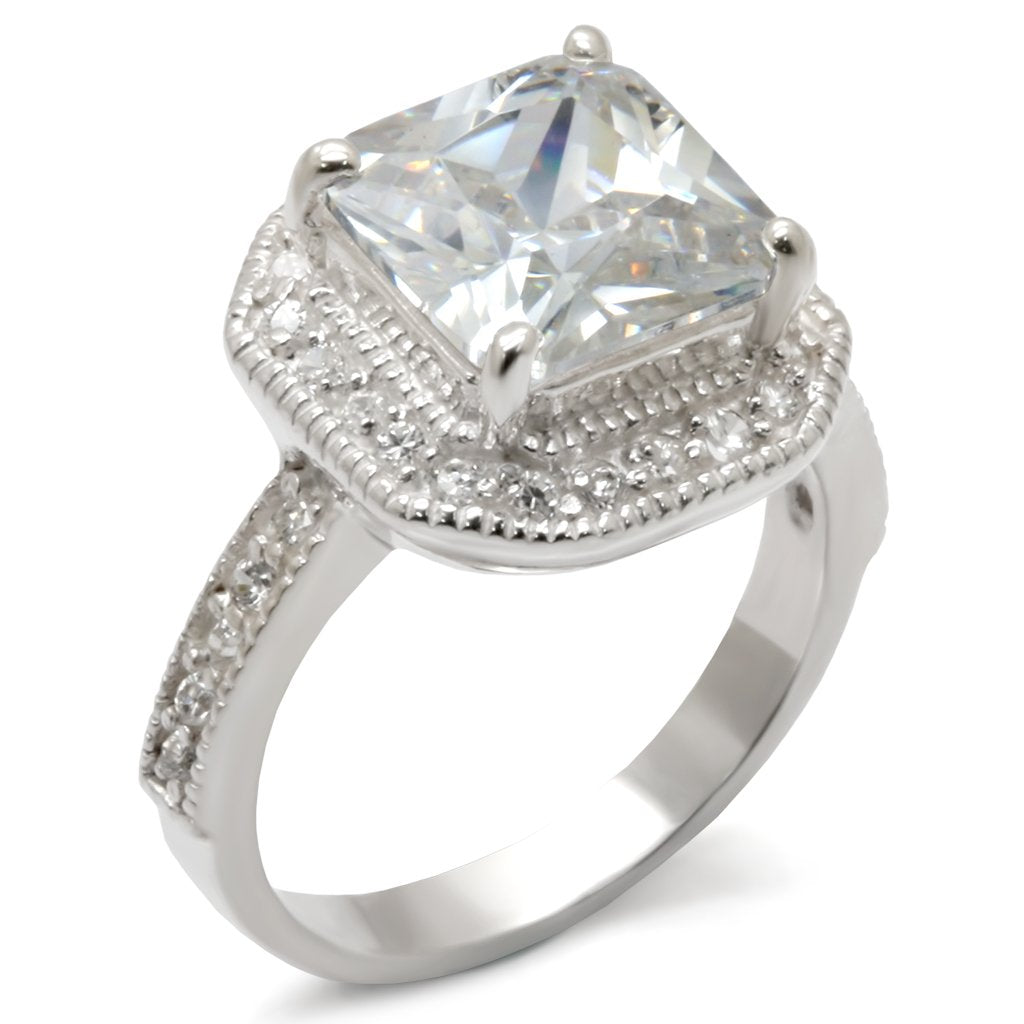 JCE3407 High-Polished 925 Sterling Silver Ring with AAA Grade CZ in Clear