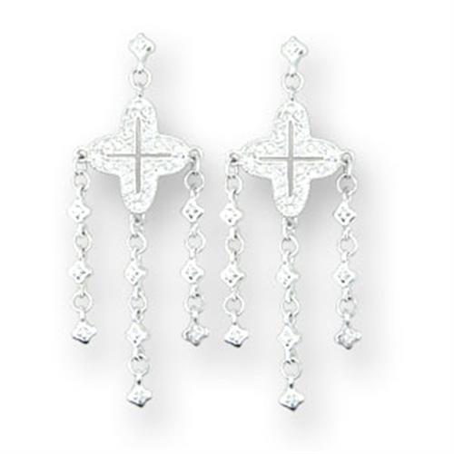 JCE4222 High-Polished 925 Sterling Silver Earrings with AAA Grade CZ  in Clear-PCS