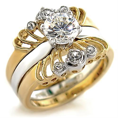 JCE710 Gold+Rhodium Brass Ring with AAA Grade CZ in Clear