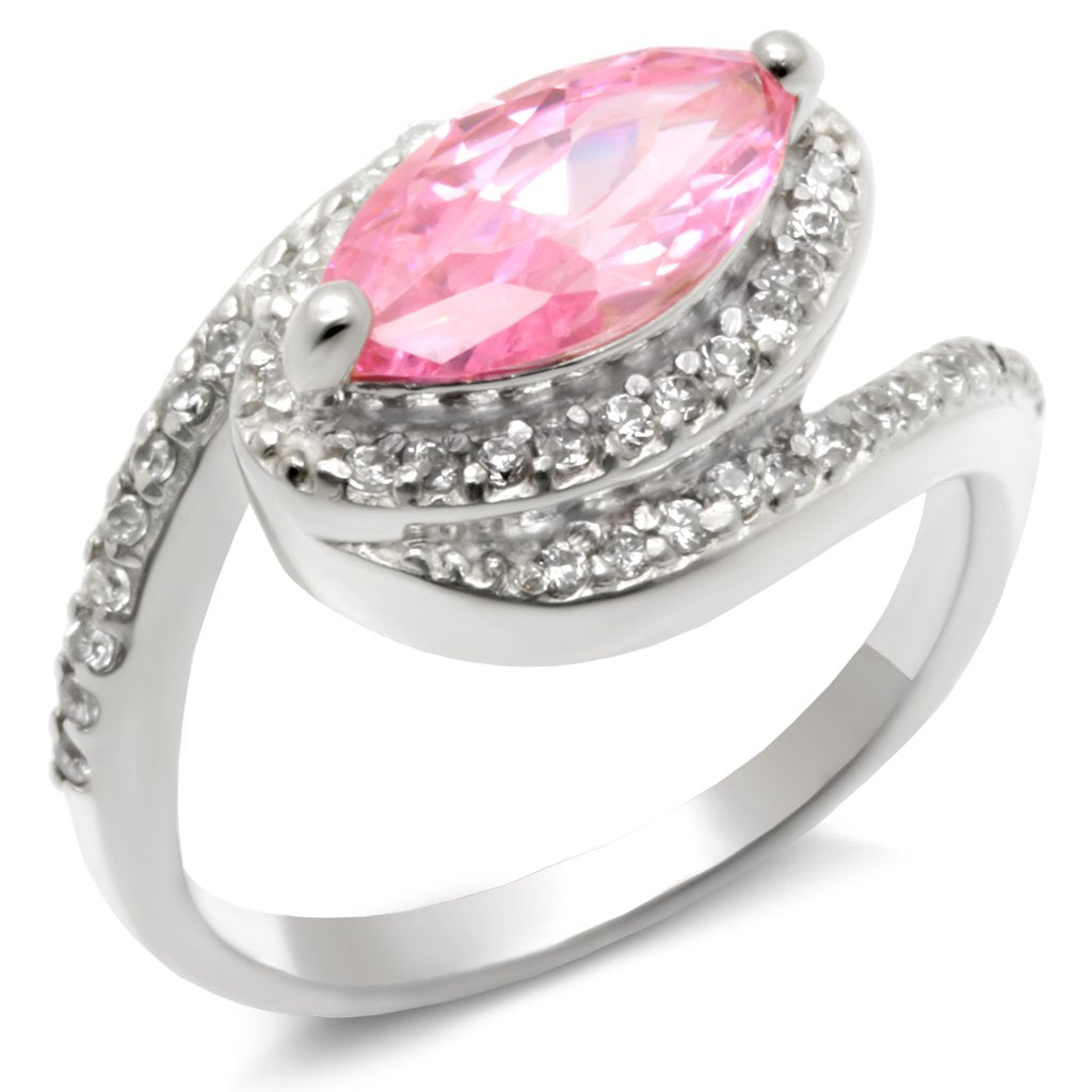 JCE509 High-Polished 925 Sterling Silver Ring with AAA Grade CZ in Rose