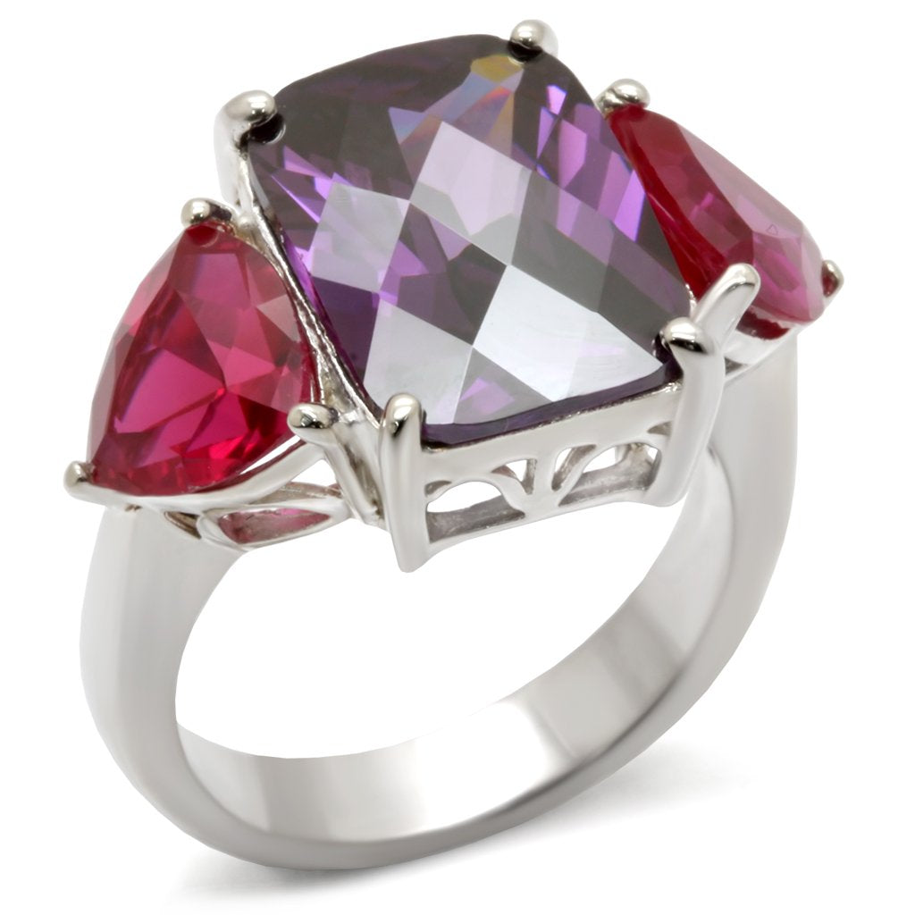 JCE702 High-Polished 925 Sterling Silver Ring with AAA Grade CZ in Amethyst