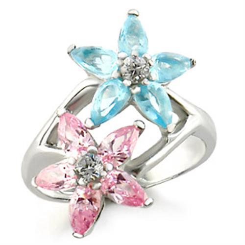 JCE811 High-Polished 925 Sterling Silver Ring with AAA Grade CZ in Multi Color