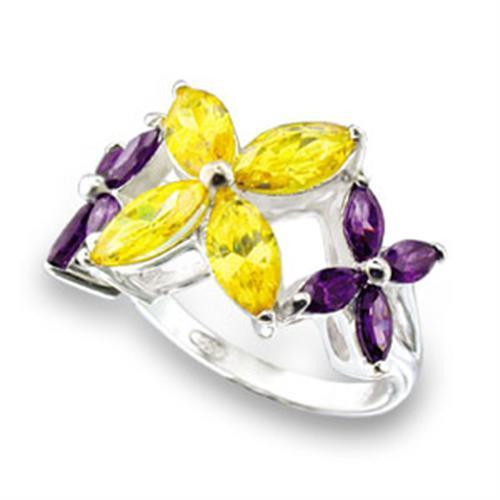 JCE816 High-Polished 925 Sterling Silver Ring with AAA Grade CZ in Multi Color