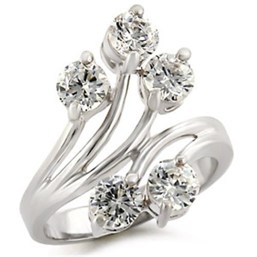 JCE113 High-Polished 925 Sterling Silver Ring with AAA Grade CZ in Clear