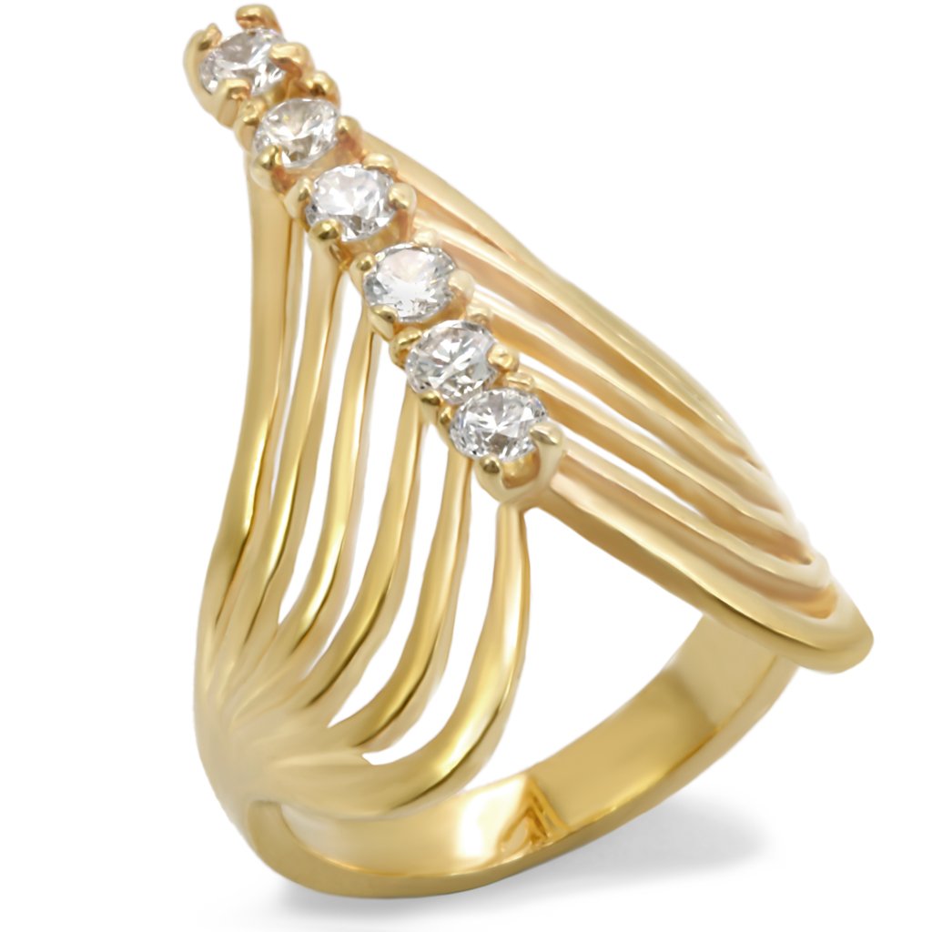 JCE701 Gold Brass Ring with AAA Grade CZ in Clear