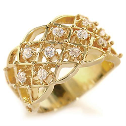 JCE809 Gold Brass Ring with AAA Grade CZ in Clear