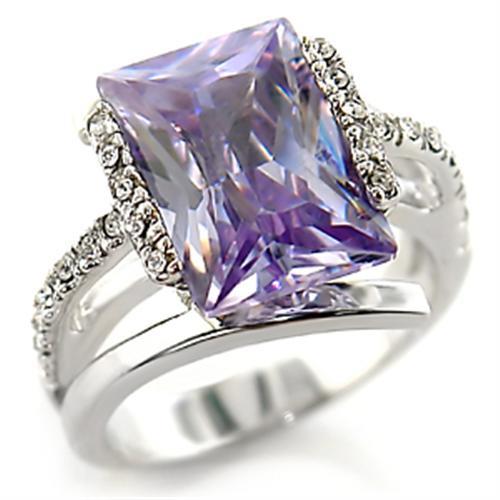 JCE316 Rhodium Brass Ring with AAA Grade CZ  in Light Amethyst