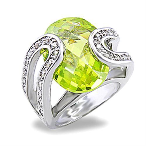 JCE004 Rhodium Brass Ring with AAA Grade CZ  in Apple Green color