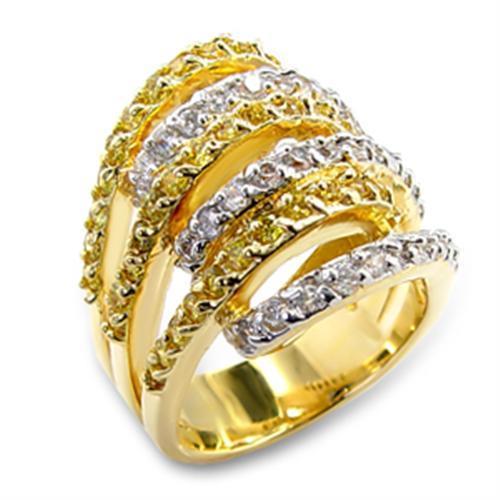 JCE110 Gold+Rhodium Brass Ring with AAA Grade CZ in Topaz