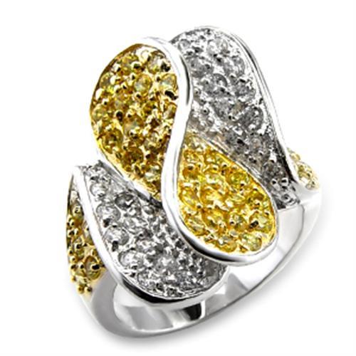 JCE118 Gold+Rhodium Brass Ring with AAA Grade CZ in Topaz