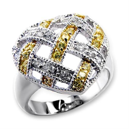 JCE205 Reverse Two-Tone Brass Ring with AAA Grade CZ in Topaz