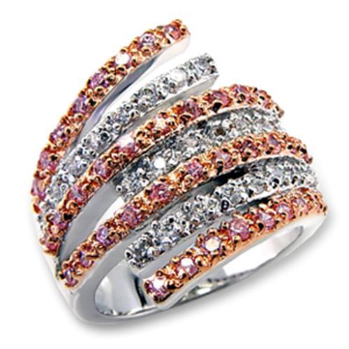 JCE207 Rose Gold + Rhodium Brass Ring with AAA Grade CZ in Rose