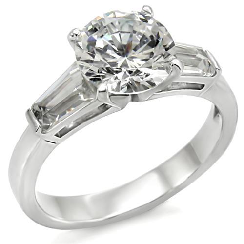 JCE110 High-Polished 925 Sterling Silver Ring with AAA Grade CZ in Clear