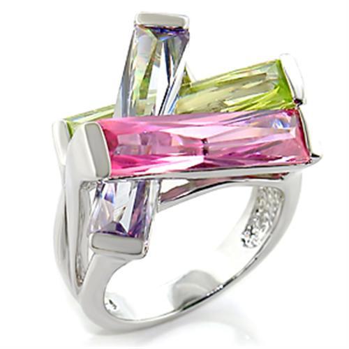 JCE004 Rhodium Brass Ring with AAA Grade CZ in Multi Color