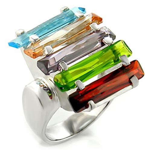 JCE007 Rhodium Brass Ring with AAA Grade CZ in Multi Color