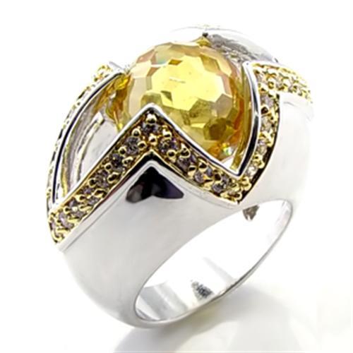 JCE010 Reverse Two-Tone Brass Ring with AAA Grade CZ in Topaz