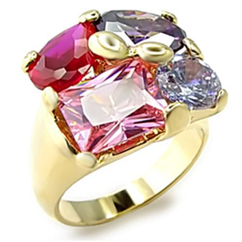 JCE013 Gold Brass Ring with AAA Grade CZ in Multi Color