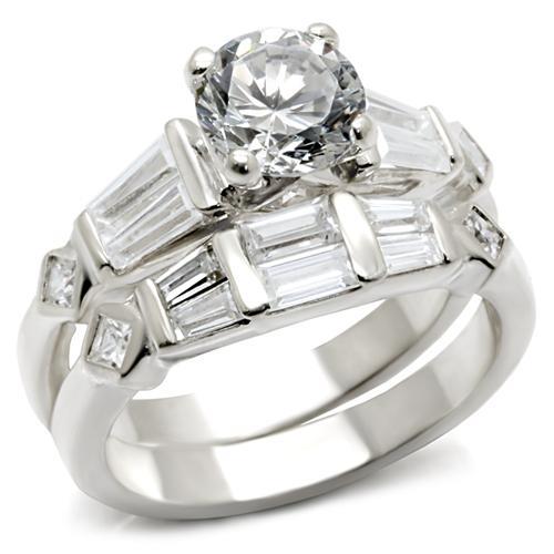 JCE2014 Rhodium Brass Ring with AAA Grade CZ in Clear
