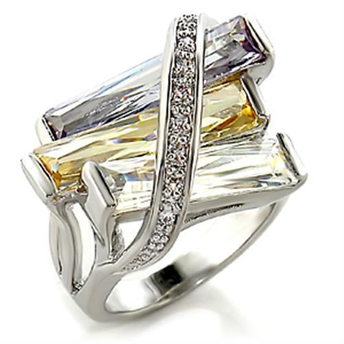 JCE016 Rhodium Brass Ring with AAA Grade CZ in Multi Color