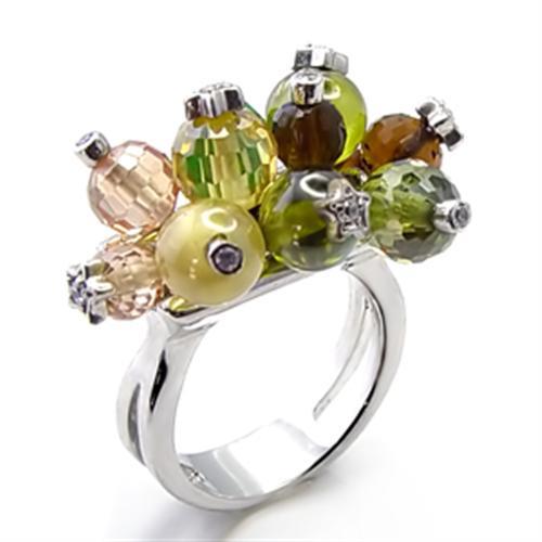 JCE018 Rhodium Brass Ring with AAA Grade CZ in Multi Color