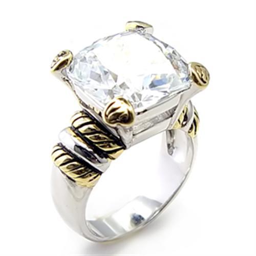 JCE023 Reverse Two-Tone Brass Ring with AAA Grade CZ in Clear