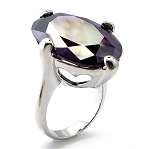 JCE025 Rhodium Brass Ring with AAA Grade CZ in Amethyst