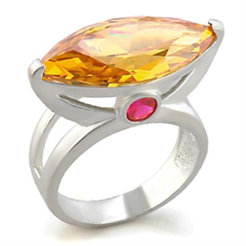 JCE026 Rhodium Brass Ring with AAA Grade CZ in Champagne