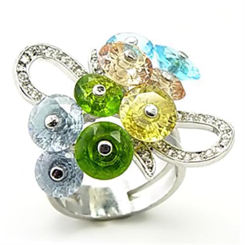 JCE029 Rhodium Brass Ring with AAA Grade CZ in Multi Color