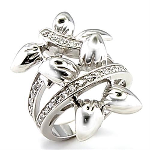 JCE042 Rhodium Brass Ring with AAA Grade CZ in Clear
