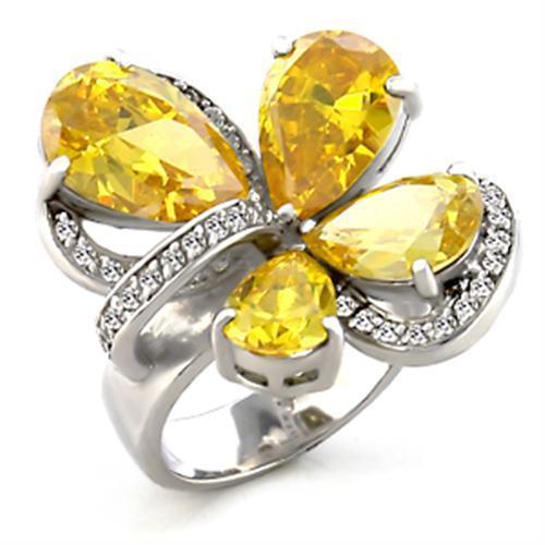 JCE044 Rhodium Brass Ring with AAA Grade CZ in Topaz