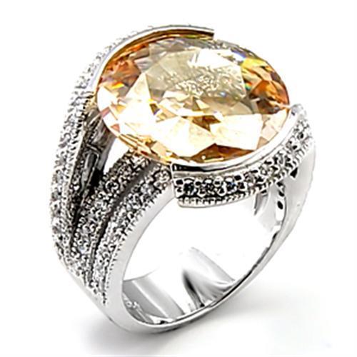 JCE045 Rhodium Brass Ring with AAA Grade CZ in Champagne
