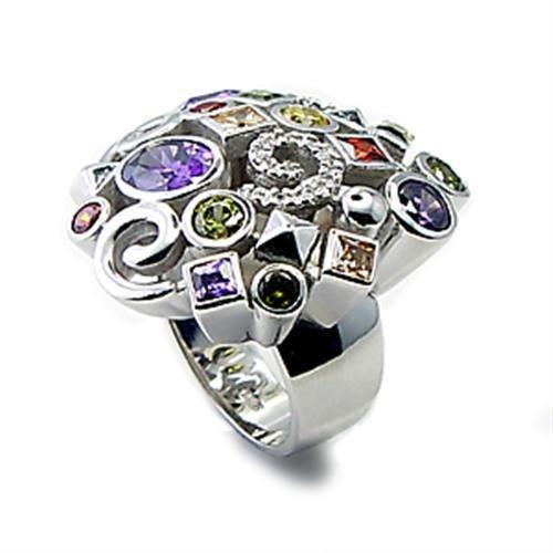 JCE051 Rhodium Brass Ring with AAA Grade CZ in Multi Color