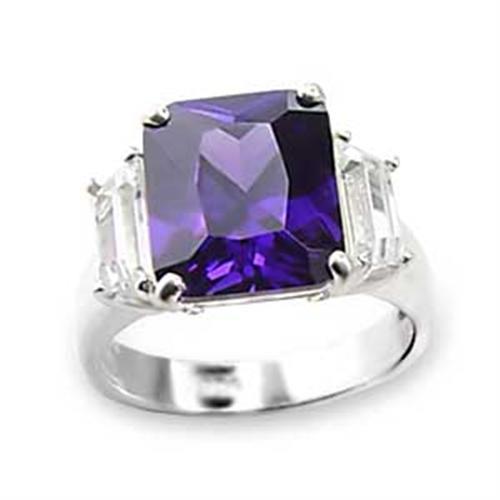 JCE057 High-Polished 925 Sterling Silver Ring with AAA Grade CZ in Amethyst
