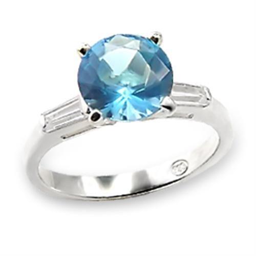 JCE065 High-Polished 925 Sterling Silver Ring with Synthetic Spinel in Sea Blue