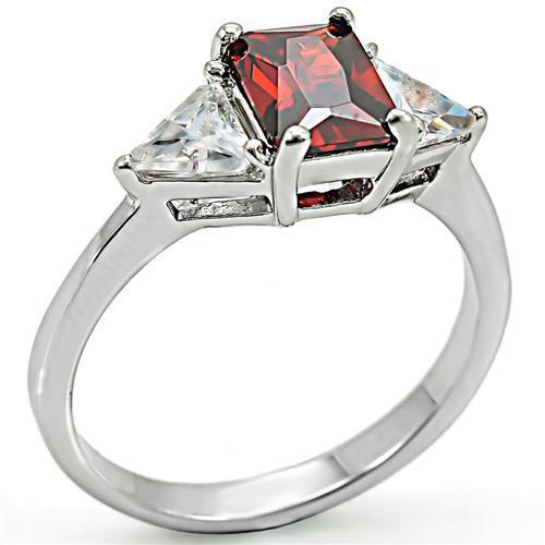 JCE069 High-Polished 925 Sterling Silver Ring with AAA Grade CZ in Garnet