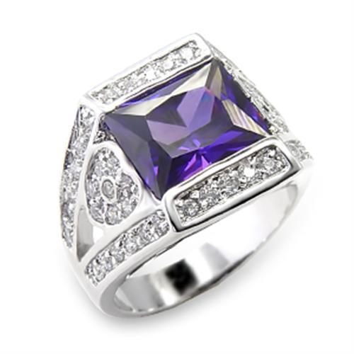 JCE074 Rhodium Brass Ring with AAA Grade CZ in Amethyst