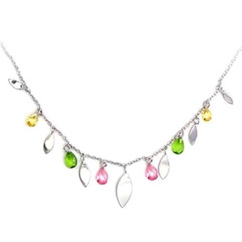 JCE106 High-Polished 925 Sterling Silver Necklace with AAA Grade CZ in Multi Color