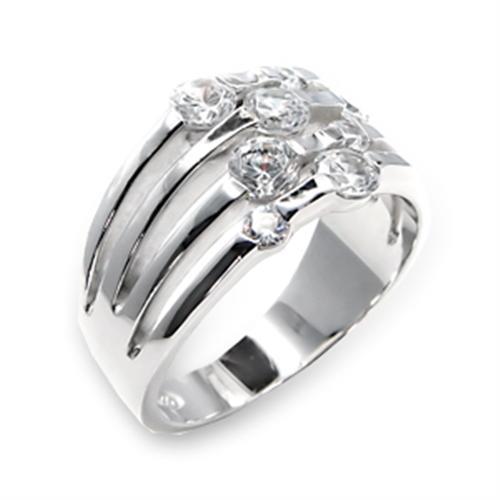 JCE197 High-Polished 925 Sterling Silver Ring with AAA Grade CZ  in Clear
