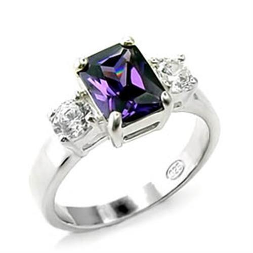 JCE244 High-Polished 925 Sterling Silver Ring with AAA Grade CZ  in Amethyst