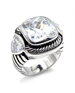 JCE522 Rhodium 925 Sterling Silver Ring with AAA Grade CZ  in Clear