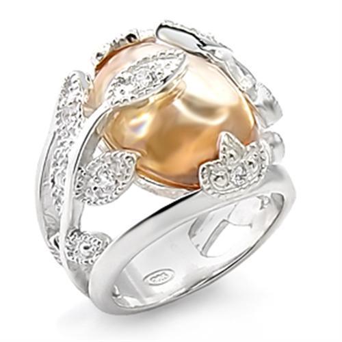 JCE308 Rhodium Brass Ring with AAA Grade CZ  in Champagne