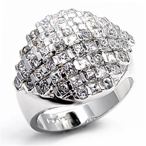 JCE004 Rhodium Brass Ring with AAA Grade CZ  in Clear