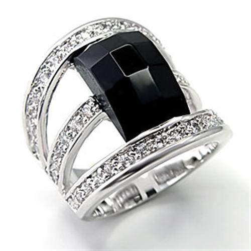 JCE055 Rhodium Brass Ring with AAA Grade CZ in Jet