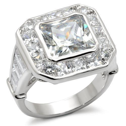 JCE063 Rhodium Brass Ring with AAA Grade CZ in Clear